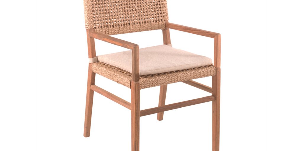 Fauteuil De Jardin Gescova Menorca En Teck Osier Et Tissu Sunproof