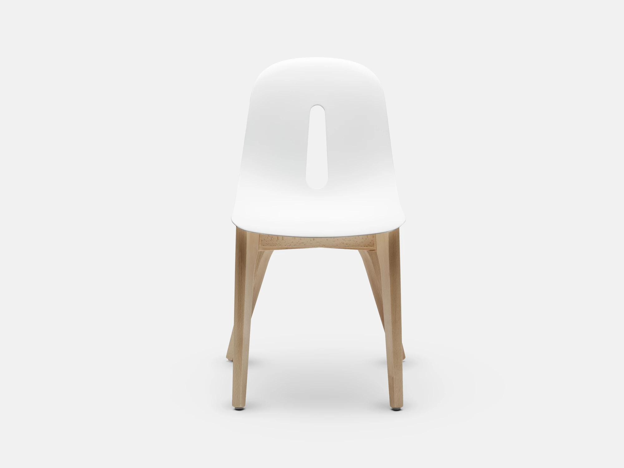 Chaise design GOTHAM-W, assise coque plastique couleur, piétement bois  vernis ou peint.